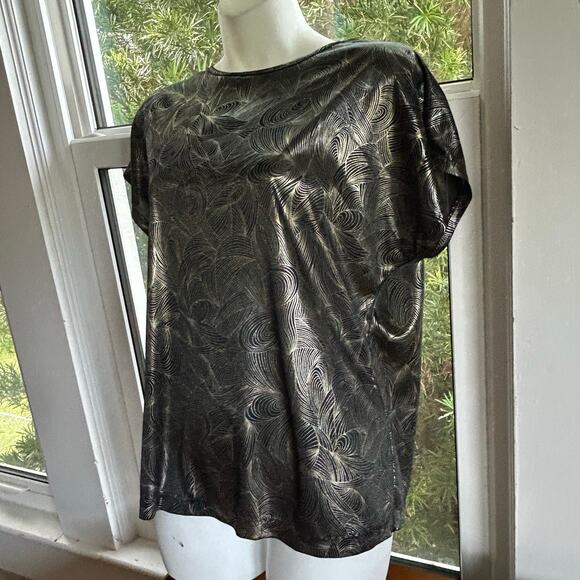 1980s Cherry Hill Metallic Silver Gold Vintage Abstract Blouse Size M - Picture 5 of 16